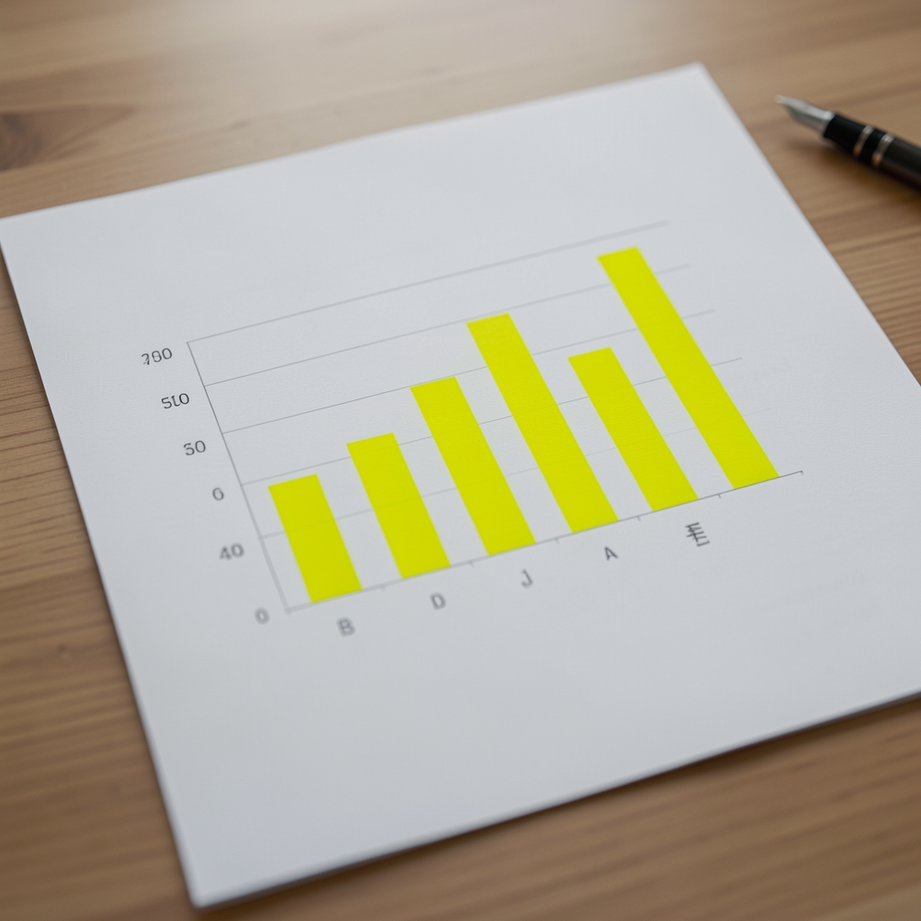 Primer plano de un balance general impreso con gráficos de barras y resaltador amarillo